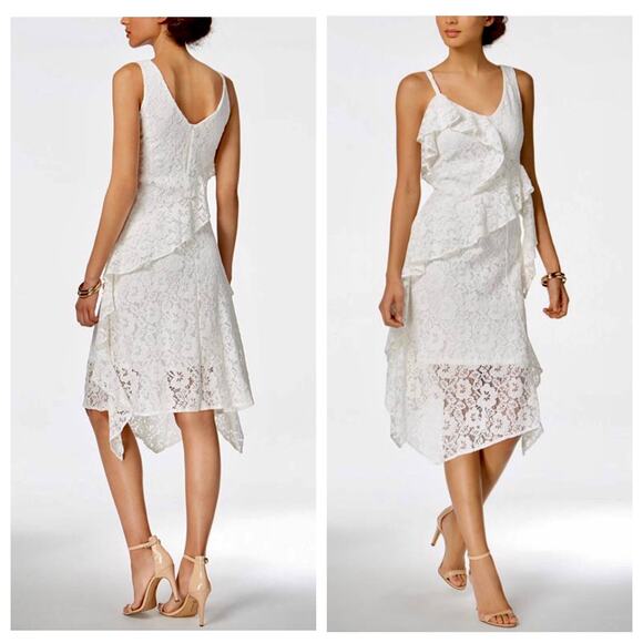 TAYLOR NWT Ruffled & Tiered Midi Cream White Floral Lace Dress – Size 14 / XL - Picture 1 of 9